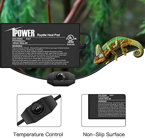 iPower Reptile Heat Mat Under Tank Warmer 4W/8W/16W/24W Terrarium Heater Heating Pad with Temperature Adjustable Controller Knob, Digital Thermometer and Hygrometerf or Amphibian, Multi Sizes - size: 4 X 7 Inch, style: 1 Pack with Adjustable Knob