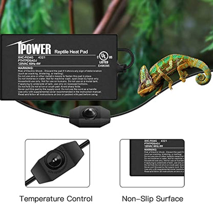 iPower Reptile Heat Mat Under Tank Warmer 4W/8W/16W/24W Terrarium Heater Heating Pad with Temperature Adjustable Controller Knob, Digital Thermometer and Hygrometerf or Amphibian, Multi Sizes - size: 4 X 7 Inch, style: 1 Pack with Adjustable Knob