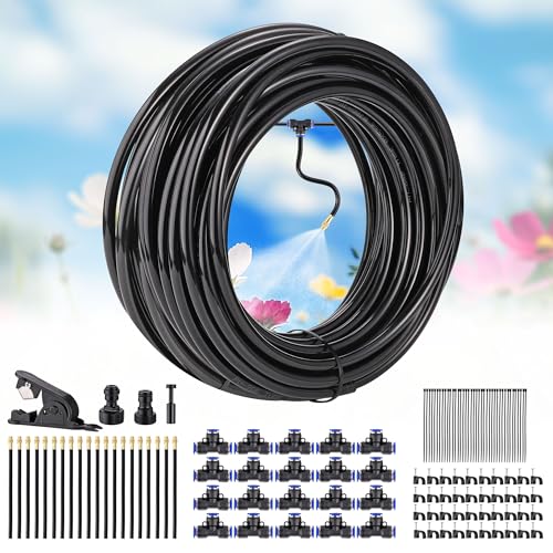 360° Adjustable Drip Irrigation System Garden Watering 5/16" Automatic Atomizing Sprinkler System with Hose Tubing Flexible Copper Nozzles Quick Connector Greenhouse Raisedbed Lawn (65ft + 20 Nozzles) - size: 65 Ft + 20pcs Nozzles