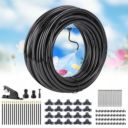 360° Adjustable Drip Irrigation System Garden Watering 5/16" Automatic Atomizing Sprinkler System with Hose Tubing Flexible Copper Nozzles Quick Connector Greenhouse Raisedbed Lawn (65ft + 20 Nozzles) - size: 65 Ft + 20pcs Nozzles