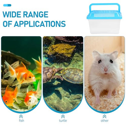 FOMIYES Plastic Turtle Fish Tank with Handle, Clear Aquarium Container for Small Pets, Tortoise Habitat, Goldfish Bowl, Reptile Transport Box, 5.11 X 3.54 X 3.54 Inch