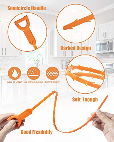 Hair Drain Clog Remover Tool – 6 × 25-Inch Sink Snake + 1 × 24-Inch Drain Cleaner Tool, Plumbing Snake for Shower, Toilet, Kitchen Sink & Tub – 7-Piece Hair Removal Tool Set