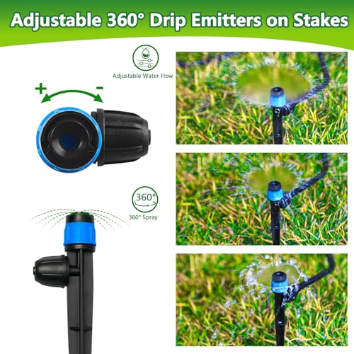 50 Pieces Drip Irrigation Emitters, Adjustable 360 Degree Drip Vortex Emitters on 5" with Stake for 1/4" Drip Irrigation Tubing Irrigation Fan Shape Drippers for Garden Watering System - size: Vortex Emitters - 50 Pieces