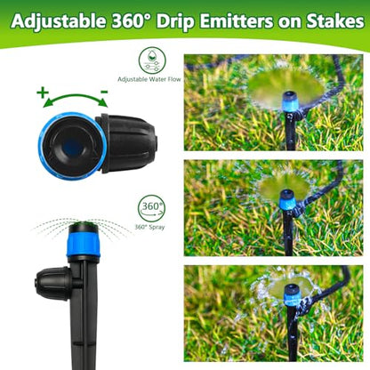 50 Pieces Drip Irrigation Emitters, Adjustable 360 Degree Drip Vortex Emitters on 5" with Stake for 1/4" Drip Irrigation Tubing Irrigation Fan Shape Drippers for Garden Watering System - size: Vortex Emitters - 50 Pieces