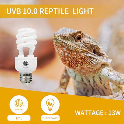 LUCKY HERP Desert UVA UVB Reptile Light Bulb 10.0 13W Compact Fluorescent Lamp - style: UVB10.0 13W
