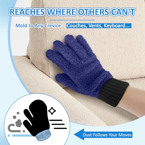 MIG4U 2 Pairs Microfiber Gloves - Dusting Gloves for House Cleaning - Washable Blind Cleaner Duster Tool (Navy,S/M) - color: Navy 2 Pairs, size: Small-Medium