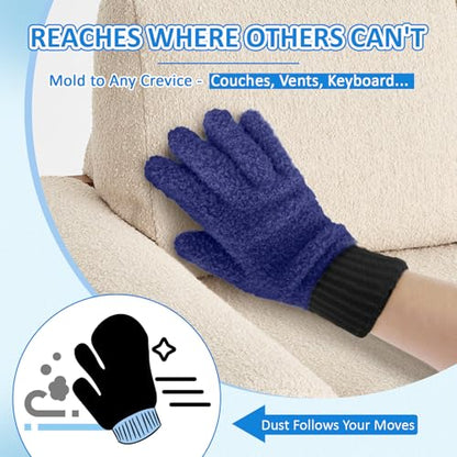 MIG4U 2 Pairs Microfiber Gloves - Dusting Gloves for House Cleaning - Washable Blind Cleaner Duster Tool (Navy,S/M) - color: Navy 2 Pairs, size: Small-Medium