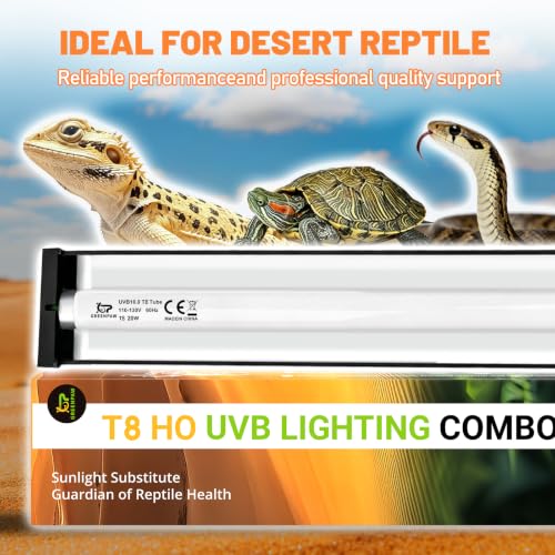 T8 Reptile Light Fixture with 10.0 HO UVB Bulb Lighting 20W, High Output UVB Light for Reptiles Terrarium Hood, 24Inch UVB Light for Desert Bearded Dragon, Lizards, Tortoise Terrarium Tank - size: 24INCH-10.0
