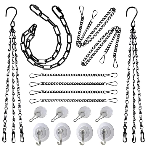 Stained Glass Hanging Chain Kit, 9 Black Metal Chains & 8 Hooks | Multi-Length Hanging Hardware for Stained Glass Panels, Suncatchers, Picture, Wood Signs, Plant Hangers & DIY Home Decor