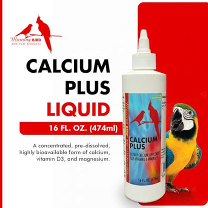 Calcium Plus Liquid for Birds – Calcium Supplement with Vitamins and Minerals for Strong Eggshells, Healthy Bones - Support Growth, Breeding, and Wellness for All Birds 16 Fl Oz | Calcium Supplement - Supports Healthy Growth, Bone Strength, Breeding, Brai