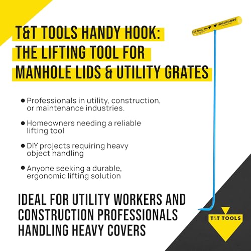 T&T Tools 42-Inch Handy Hook Lifting Tool - 3/8" Single Hook End - 1 Pack | Solid Steel Construction, Heavy Duty Lifting, Septic Tank Riser, Grates, Storm Drains, Pallet Pulling, Bright Blue Finish - size: 1 Pack - 42 Inch Handy Hook - Single Hook End
