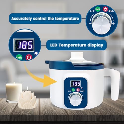 Digital Candle Melting Pot with Spout, Electric Wax Melter with Temperature Control 80–210°F for Candles Making, Soap Making, 10-Hour Auto Shut-Off & Constant Temperature Function Candle Wax Maker