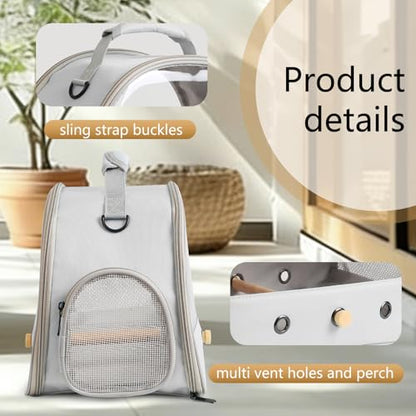 Bird Carrier, Portable Small Bird Parrot Parakeet Carrier with Standing Perch and Mat, Side Access Window Collapsible (Grey, Clear Windows) - color: Grey