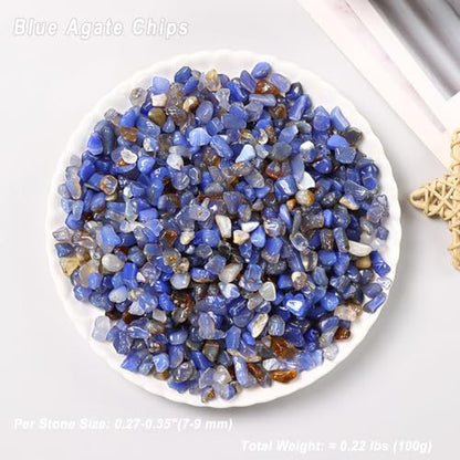 Erliway 7-9mm Blue Agate Healing Crystal Chips for Crafts, 100g | Natural Crushed Crystal Stones Tumbled Chips for Vase Filler Aquarium Gravel, Meditation Chakra Balancing, Candle DIY Making - color: Blue Agate