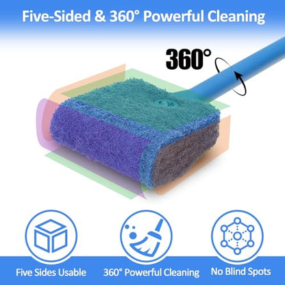 Fish Tank Cleaner with Five Sided Sponge Brush and Long Handle Aquarium Scrubber Alage Scraper for Glass Aquariums Terrarium Home Kitchen(3Pack) - size: 3 Pack
