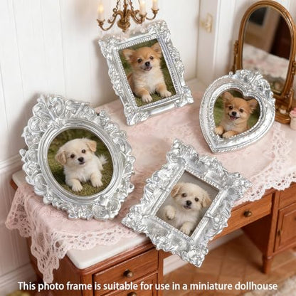 Miniature Dollhouse Accessories 4 Pcs Dollhouse Picture Frames Doll House Furniture for Handmade Lovers and 1:12 Scale Dollhouse Enthusiasts(Gold) - color: Gold Frames