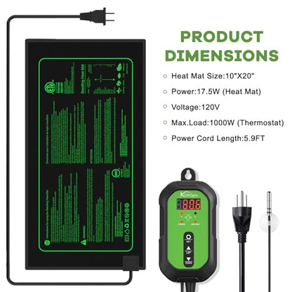 10"x 20" Seedling Heat Mat and Digital Thermostat Combo Set - KOKOPRO Warm Hydroponic Heating Pad for Seed Germination Indoor Gardening Greenhouse for Reptiles Seedlings Incubation Fermentation - color: 10''x20.75''-Heat Mat & Thermostat Combo