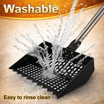 Chicken Poop Scooper & Rake 3-in-1, Adjustable Long Handle (32–63"), 12" Wide Dual-Mesh Sifting Shovel + Mini Fine-Mesh Sifter Scoop, Stainless Steel Coop Litter Scoop for Sand/Shavings/Pellets