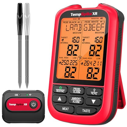 TempPro TempSpike Wireless Meat Thermometer Digital with 2 Probes | 2000FT Range, Ultra-Thin Meat Probe, Temperature Alarm For Smoker, BBQ, Grill, Turkey, Previously ThermoPro - style: 2000ft Red