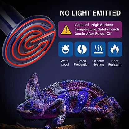 Simple Deluxe 150W 2-Pack Ceramic Heat Emitter Reptile Heat Bulb No Light, LCD Digital Aquarium Thermometer, for Reptile Amphibian, 2 Pack, Royal Blue