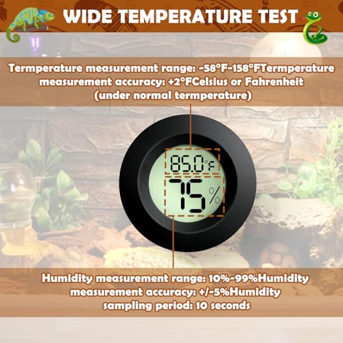 Vodolo 2PCS Reptile Thermometer and Humidity Gauge,Digital Adhesive Reptile Terrarium Hydrometer,Bearded Dragon Tank Accessories,Pet Humidity Meter Supplies for Leopard Crested Gecko,Snake,Lizard - size: 2PCS Rounded