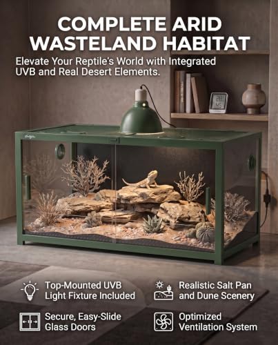 120 Gallon Reptile Tank, 4x2x2 Reptile Enclosure Front Sliding Door | Stackable ventilation 120 Gallon Bearded Dragon Tank anti-escape locks and no-fingerprint handles maximizes UVB transmissionn - color: Green, size: 120 Gallon