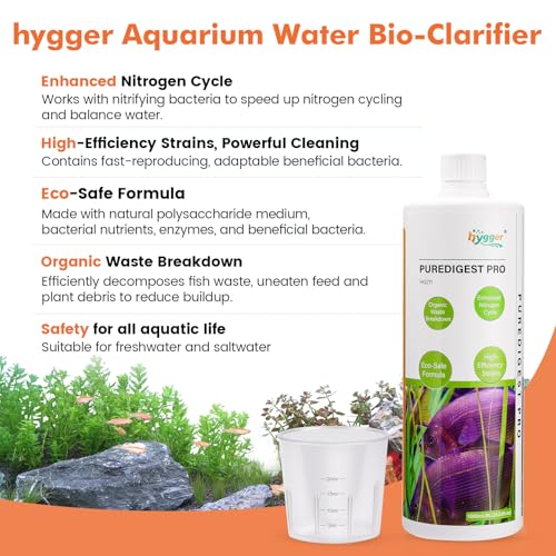 hygger Aquarium Water Bio-Clarifier, Reducing Fish Waste and Cleaning Organic Sludge, Natural Fish Tank Aquarium Leave-in Waste Management Solution for Freshwater and Saltwater Tanks, 300 ML - size: 300 ML