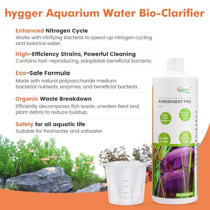 hygger Aquarium Water Bio-Clarifier, Reducing Fish Waste and Cleaning Organic Sludge, Natural Fish Tank Aquarium Leave-in Waste Management Solution for Freshwater and Saltwater Tanks, 300 ML - size: 300 ML