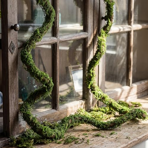 Janinka 2 Pcs 118in Large Bendable Artificial Tree Branches with Moss | Enchanted Forest Decorations, DIY Jungle Climber Vines, Fake Moss Jungle Party Decor, Garden Landscape Reptile Habitat Decor