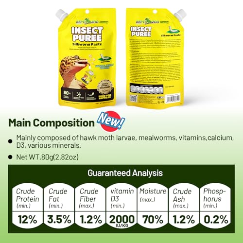 Gecko Food Insect Puree, Silkworm Paste Reptile Food Made with Fresh Insects