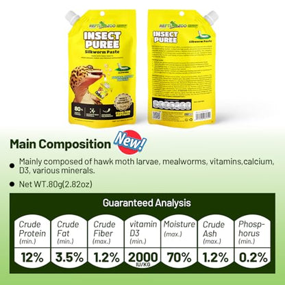 Gecko Food Insect Puree, Silkworm Paste Reptile Food Made with Fresh Insects