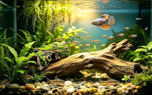 Aquarium Hollow Tree Trunk Decoration-Resin Betta Fish Cave Hide with 3 Entry Holes | Hideout & Resting Decor for Nano Fish,Guppies & Small Fish Tanks|6.6"×3.3"×2.1" - size: xs