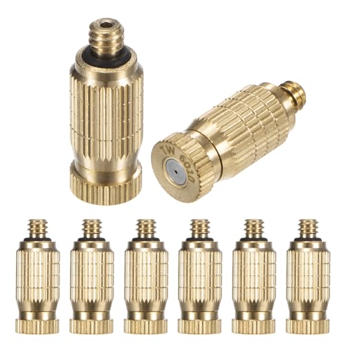 M METERXITY 8-Pack Brass Misting Nozzles, 0.024"/0.6mm Orifice Mister Nozzles Brass, High Pressure Spray Misting Nozzle Head for Outdoor Cooling System/Greenhouse/Landscaping [10/24 UNC] - size: 0.6mm