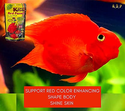 A.D.P. Red Parrot Fish Food, 45.5% High Protein Floating Pellets with Astaxanthin & Spirulina, Color Enhancing Tropical Fish Feed for Red Parrot, Flowerhorn & Cichlid Fish, 1.5 mm Pellets - 100 g - color: Red Parrot Food
