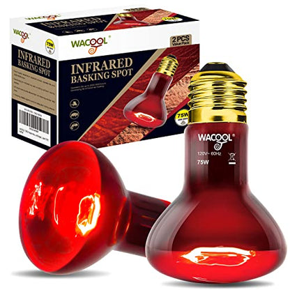 WACOOL 2 Pack Reptile Heat Lamp Bulbs,75W Infrared Basking Spot Light for Reptiles & Amphibians, Red Heat Lamp Bulb for Bearded Dragon Gecko Turtle Lizard - style: 75W-2 PACK