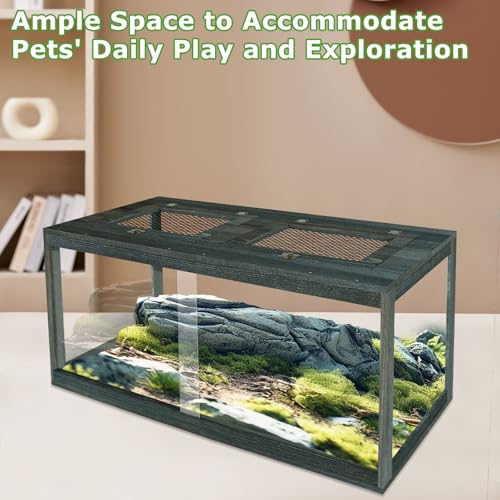 67 Gallon Reptile Tank, Lockable Sliding Door Bearded Dragon Tank with Metal Mesh Roof, Front Opening Terrarium for Lizards, Leopard Gecko, Snake (Black Gray, 40" x 20" x 20") - size: 67 Gallon (40" L x 20" W x 20" H)
