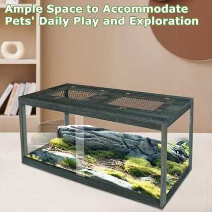 67 Gallon Reptile Tank, Lockable Sliding Door Bearded Dragon Tank with Metal Mesh Roof, Front Opening Terrarium for Lizards, Leopard Gecko, Snake (Black Gray, 40" x 20" x 20") - size: 67 Gallon (40" L x 20" W x 20" H)