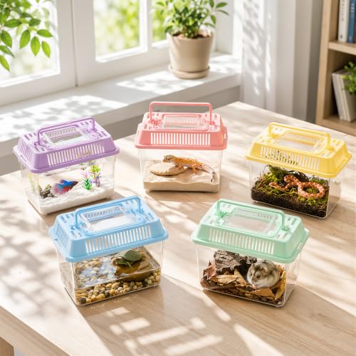 LemonRoad 25 Pcs Plastic Reptile Terrariums Carrier Cage Small Animal Terrarium Boxes 5.9" x 3.7" x 4.3" Enclosure Breeding Box Hatching Container Fish Tank with Ventilated Lid for Tarantula Spider