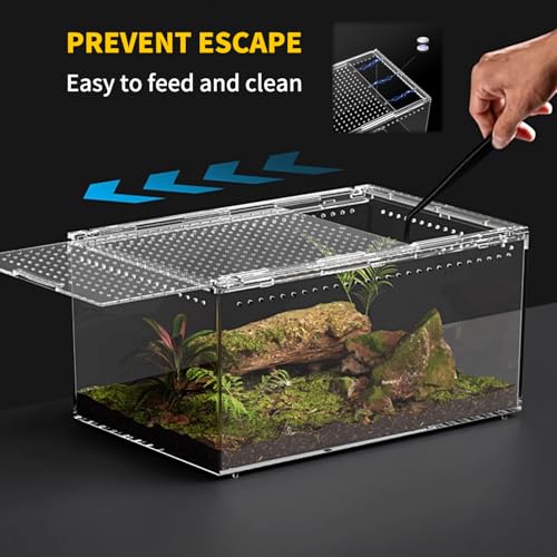 【No Assembly】 Reptile Tank Enclosure with Magnetic Button.16" * 10" * 8" Thicken Snake Enclosure Cage,Batch Stackable Reptile Breeding Tank for Insect,Fish,Tarantula,Hermit Crab,Jumping Spider - size: 16" * 10" * 8"