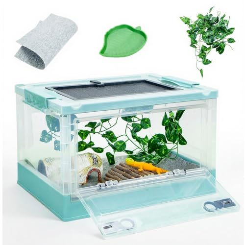 16" Foldable Mesh Reptile Terrarium for Bearded Dragon & Gecko Blue | High-temp resistant mesh; foldable design for portability. Clear panels allow 360° views. Fits lizards, geckos & iguanas. - color: Blue, size: Small (16"x11.4"x9.3")