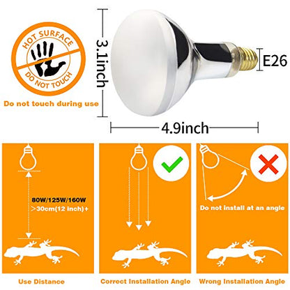 LUCKY HERP 80 Watt UVA+UVB Vapor Heat Lamp Bulb, High Intensity Self-Ballasted Heat Basking Lamp/Bulb/Light for Reptile and Amphibian, Sun Lamp for Bearded Dragon Lizard Turtle - size: 80