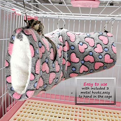 LEFTSTARER Hanging Tunnel for Small Animals Guinea Pig Accessories Sugar Glider Cage Accessories Hamster Rat Toys Ferret Hammock（Heart-Grey） - color: Grey