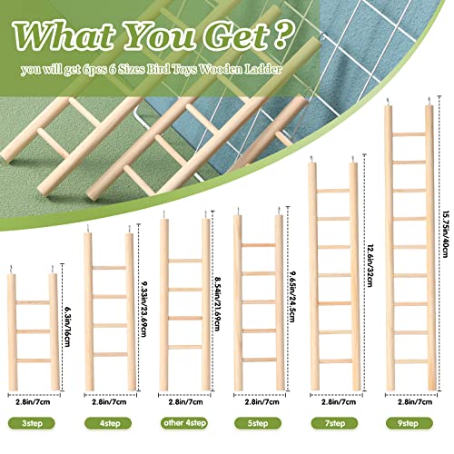 Kigeli 6 Pcs Wood Bird Ladder for Cockatiels, Small Hanging Bird Ladder for Cage, Parrot Step Hanging Climbing Toys for Pets Parakeets, Cockatoo and Lovebirds