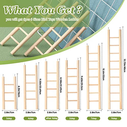 Kigeli 6 Pcs Wood Bird Ladder for Cockatiels, Small Hanging Bird Ladder for Cage, Parrot Step Hanging Climbing Toys for Pets Parakeets, Cockatoo and Lovebirds