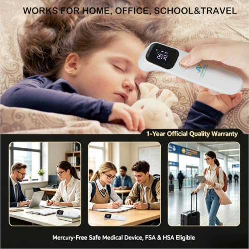 Baby Thermometer No Touch Infrared Forehead | Forehead Thermometer for Babies, Kids and Adults, Fast 1 Second Reading, Quiet Night LED Display, Fever Alert, F/C Switchable - color: Black White