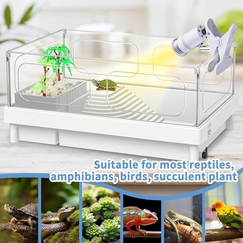 Moonorange Reptile Heat Lamp, Rotatable Timing & Dimming UVA/UVB Light with 2pcs Basking Bulbs (25W + 35W), Suitable for Turtle, Lizard, Bearded Dragon, Snake, Reptiles (White) - color: B Lamp Kit (White)
