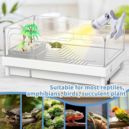 Moonorange Reptile Heat Lamp, Rotatable Timing & Dimming UVA/UVB Light with 2pcs Basking Bulbs (25W + 35W), Suitable for Turtle, Lizard, Bearded Dragon, Snake, Reptiles (White) - color: B Lamp Kit (White)
