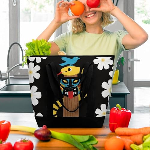 Snake River Totem Insulated Cooler Bag Reusable Grocery Tote Bags Transport Large Lunch Purser for Work Picnic Hiking