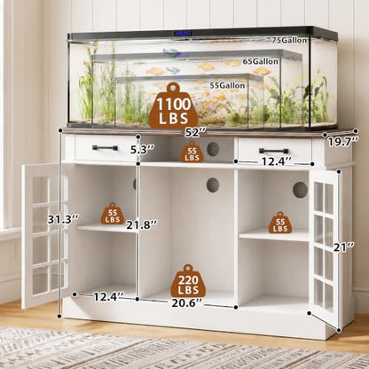 55-75 Gallon Fish Tank Stand, 75 Gallon Aquarium Stand, 1100LBS, White | Farmhouse Heavy Duty Wood Fish Tank Stand 55+ Gallon with Storage Cabinet for Turtle Tank, Reptile Terrarium - color: White