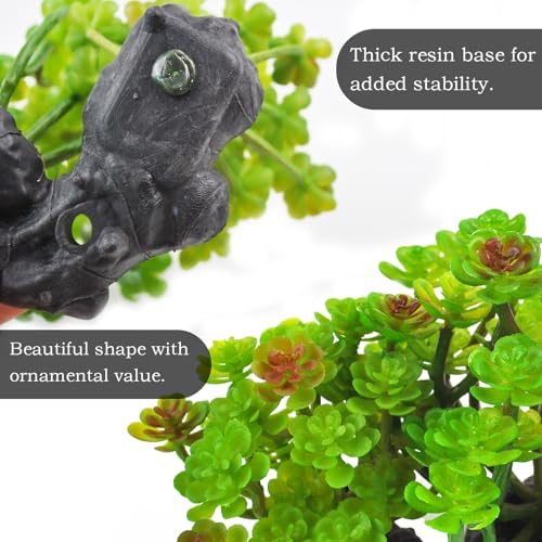 3 PCS Bearded Dragon Tank Accessories, Reptile Hideout Wooden Bridge Hanging Plant Artificial Succulent Plants Terrarium Decor Hiding Climbing for Chameleon Gecko Lizard Snakes Frog